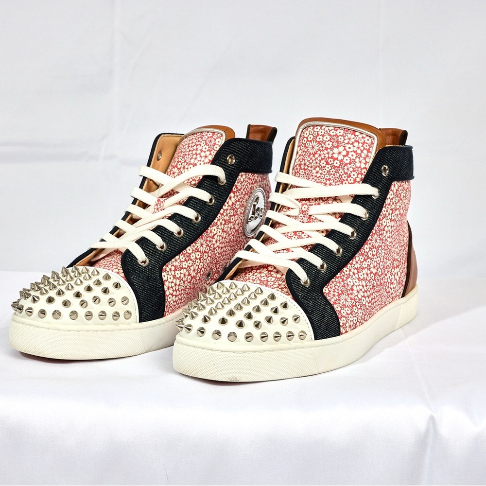 Christian Louboutin Lou Spikes Orlato Floral Studded High-Top Sneakers - Picture 7 of 16